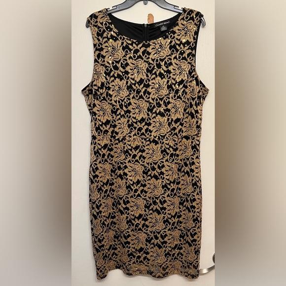 Candalite Dresses & Skirts - Candalite Black and Tan Sleeveless Sheath Dress, Sequins Details